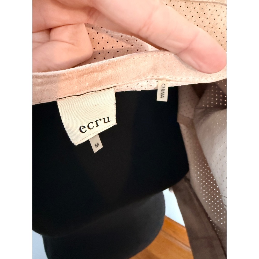Ecru Perforated Tan Suede Bomber Jacket Women's Size Medium‎ Zip Pockets - Picture 3 of 7